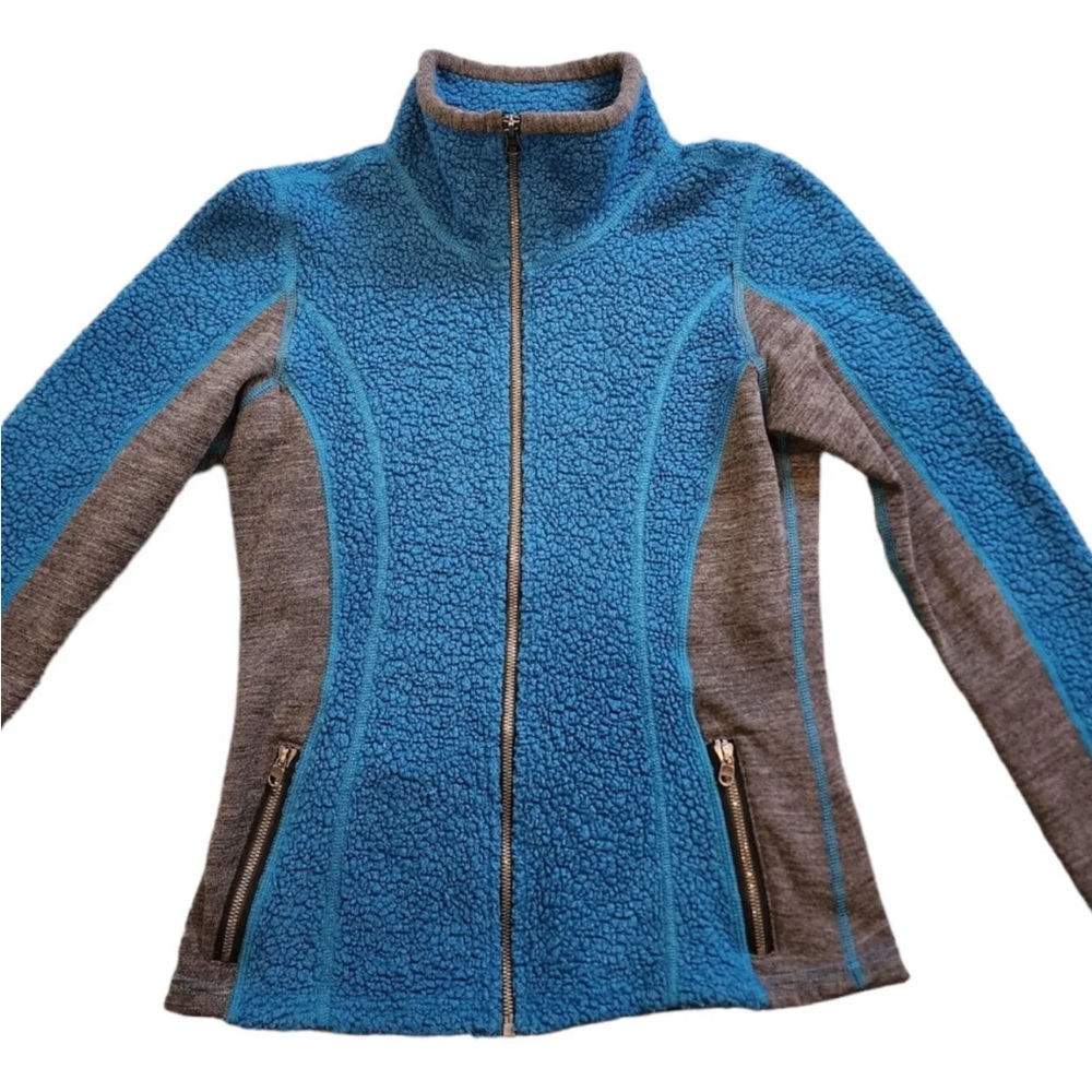 Kuhl “Kozet” Women’s Small wool blend deep pile zippered Jacket Blue Gra…